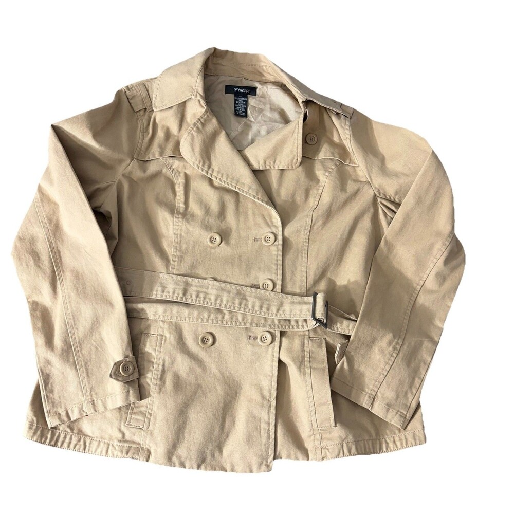 Finesse Tan Trench Coat Womens M Double Breasted Belted Lightweight